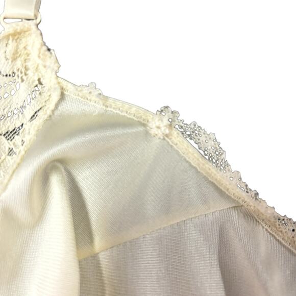Vintage JCPenney Negligee Nightgown Slip Dress Womens Small Cream Satin Lace - Picture 8 of 10